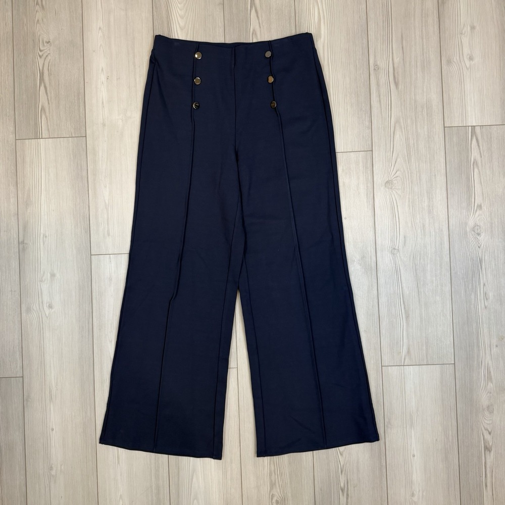 NWT Halara Women's XL Navy High Waisted Pocket Wide Leg Pant Faux‎ Button Detail